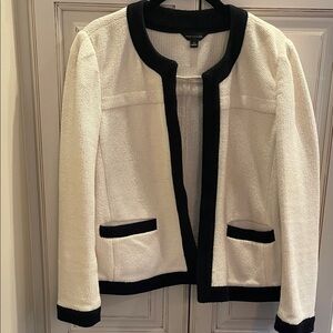 Ann Taylor Women's Black Trim White Sweater Blazer